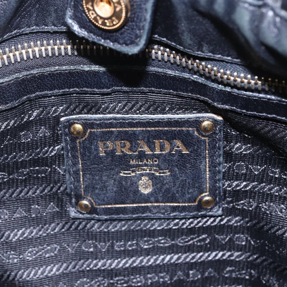 PRADA Hand Bag Leather 2way Black Gold Auth ka061