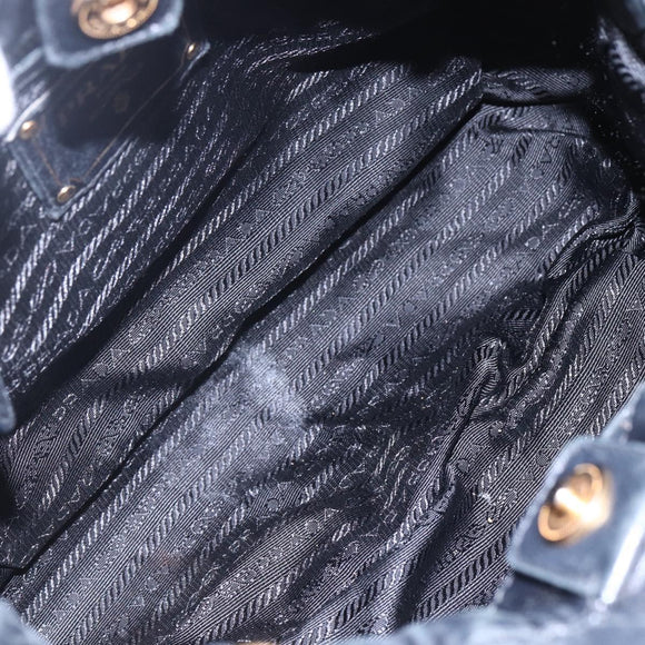 PRADA Hand Bag Leather 2way Black Gold Auth ka061