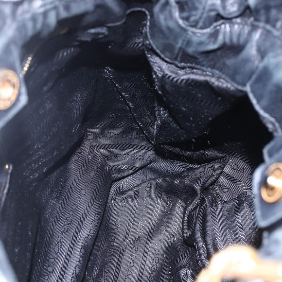 PRADA Hand Bag Leather 2way Black Gold Auth ka061