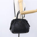 PRADA Hand Bag Leather 2way Black Gold Auth ka061-25