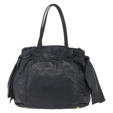 PRADA Hand Bag Leather 2way Black Gold Auth ka061 - 0