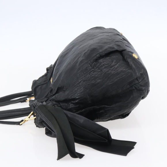 PRADA Hand Bag Leather 2way Black Gold Auth ka061