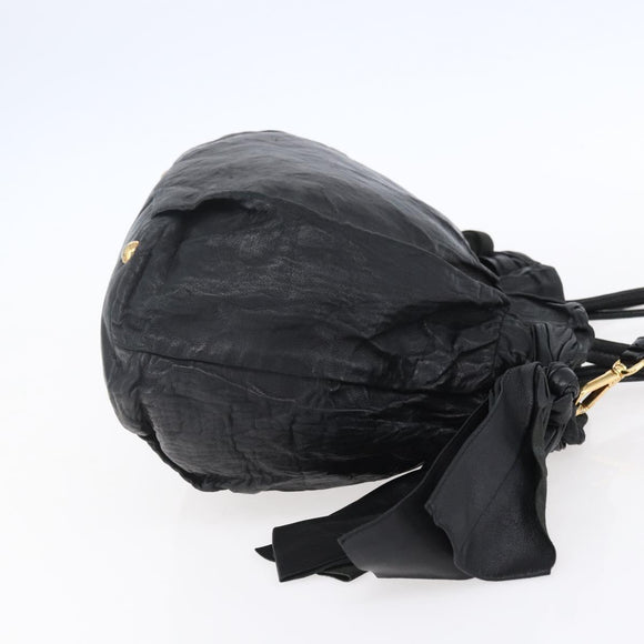 PRADA Hand Bag Leather 2way Black Gold Auth ka061