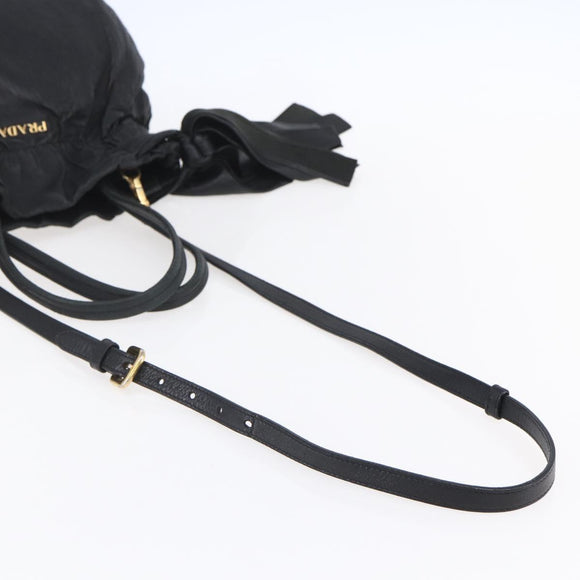 PRADA Hand Bag Leather 2way Black Gold Auth ka061