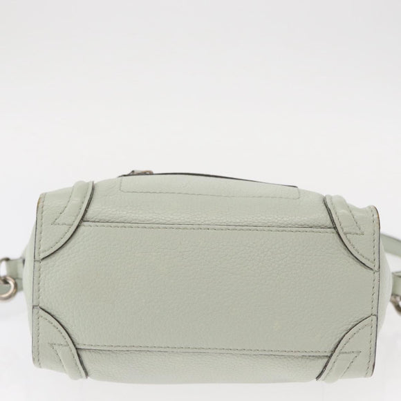 CELINE Luggage Nano Shopper Hand Bag Leather 2way Light Blue Silver Auth ka062