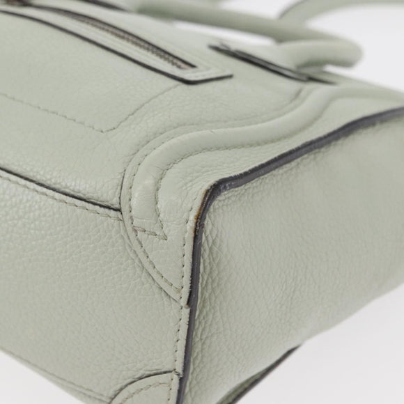 CELINE Luggage Nano Shopper Hand Bag Leather 2way Light Blue Silver Auth ka062