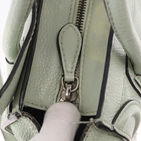 CELINE Luggage Nano Shopper Hand Bag Leather 2way Light Blue Silver Auth ka062