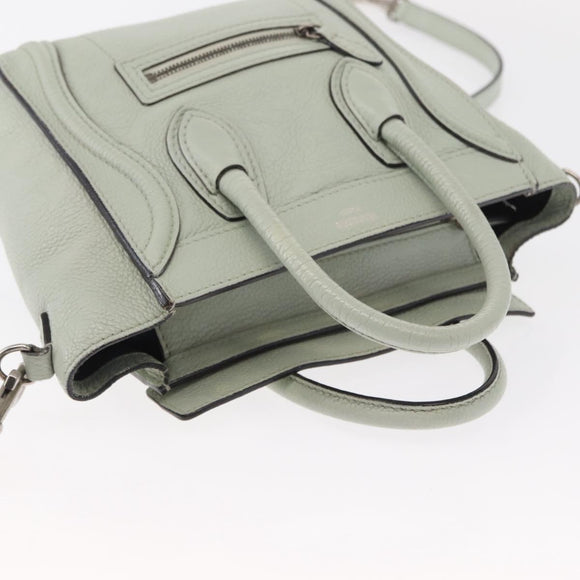 CELINE Luggage Nano Shopper Hand Bag Leather 2way Light Blue Silver Auth ka062