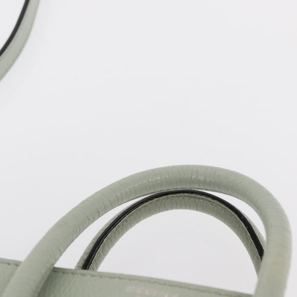 CELINE Luggage Nano Shopper Hand Bag Leather 2way Light Blue Silver Auth ka062