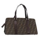 FENDI Zucca Canvas Hand Bag Black Brown Silver Auth ka063-1