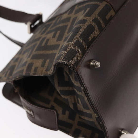 FENDI Zucca Canvas Hand Bag Black Brown Silver Auth ka063