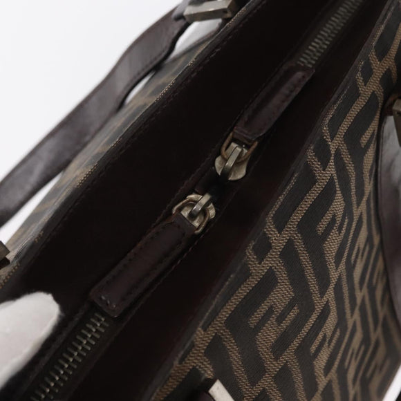 FENDI Zucca Canvas Hand Bag Black Brown Silver Auth ka063