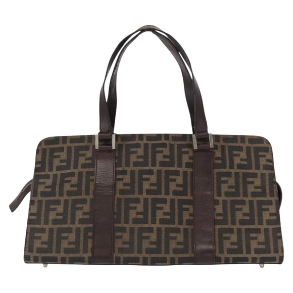 FENDI Zucca Canvas Hand Bag Black Brown Silver Auth ka063