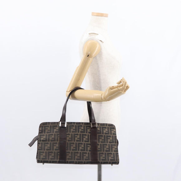 FENDI Zucca Canvas Hand Bag Black Brown Silver Auth ka063