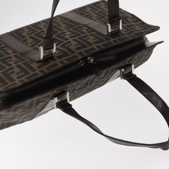 FENDI Zucca Canvas Hand Bag Black Brown Silver Auth ka063