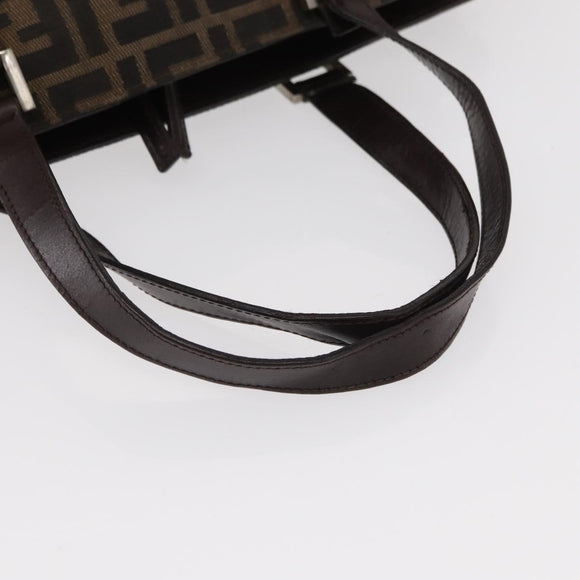 FENDI Zucca Canvas Hand Bag Black Brown Silver Auth ka063