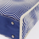 CHANEL Tote Bag Canvas Leather Blue White CC Auth ka064-14