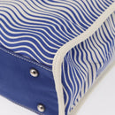 CHANEL Tote Bag Canvas Leather Blue White CC Auth ka064-16