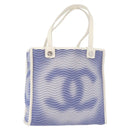 CHANEL Tote Bag Canvas Leather Blue White CC Auth ka064-1