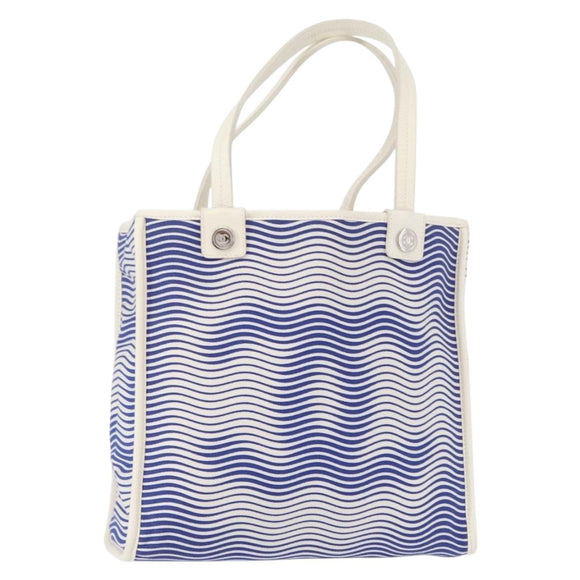 CHANEL Tote Bag Canvas Leather Blue White CC Auth ka064