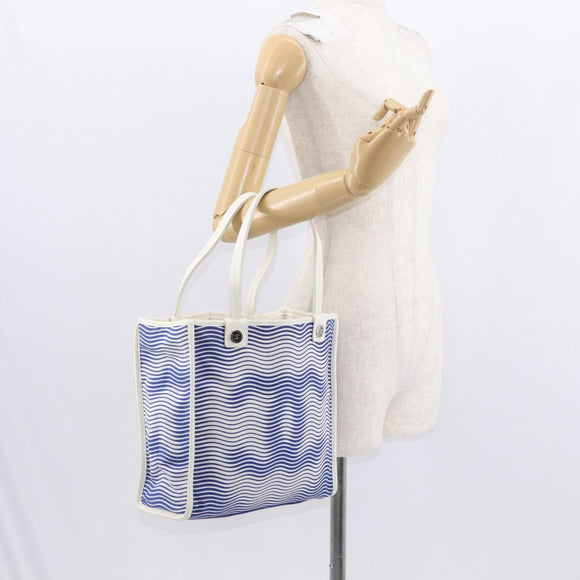 CHANEL Tote Bag Canvas Leather Blue White CC Auth ka064