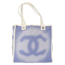 CHANEL Tote Bag Canvas Leather Blue White CC Auth ka064-2