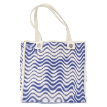 CHANEL Tote Bag Canvas Leather Blue White CC Auth ka064 - 0