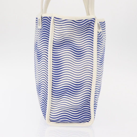 CHANEL Tote Bag Canvas Leather Blue White CC Auth ka064