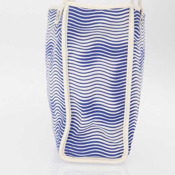 CHANEL Tote Bag Canvas Leather Blue White CC Auth ka064