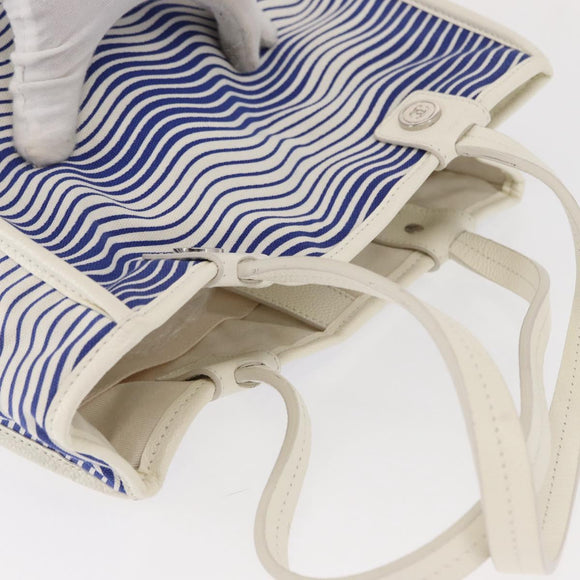 CHANEL Tote Bag Canvas Leather Blue White CC Auth ka064