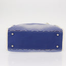 CHANEL Tote Bag Canvas Leather Blue White CC Auth ka064-5