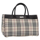 BURBERRY Nova Check Hand Bag Canvas Leather Beige Silver Auth ka065-1