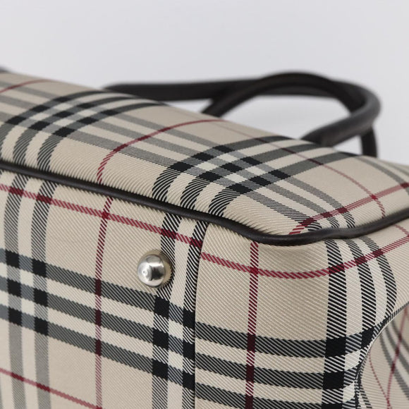 BURBERRY Nova Check Hand Bag Canvas Leather Beige Silver Auth ka065