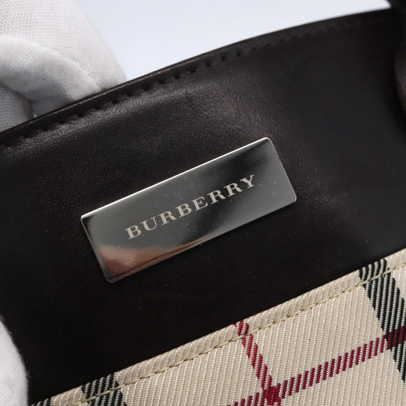 BURBERRY Nova Check Hand Bag Canvas Leather Beige Silver Auth ka065