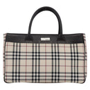 BURBERRY Nova Check Hand Bag Canvas Leather Beige Silver Auth ka065-13