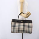 BURBERRY Nova Check Hand Bag Canvas Leather Beige Silver Auth ka065-24