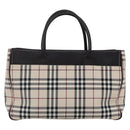 BURBERRY Nova Check Hand Bag Canvas Leather Beige Silver Auth ka065-2