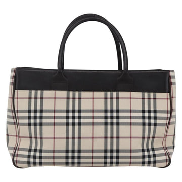 BURBERRY Nova Check Hand Bag Canvas Leather Beige Silver Auth ka065 - 0