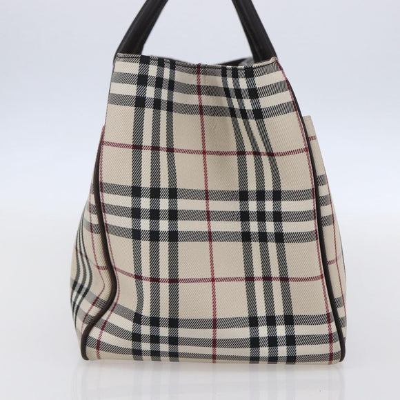 BURBERRY Nova Check Hand Bag Canvas Leather Beige Silver Auth ka065