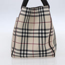 BURBERRY Nova Check Hand Bag Canvas Leather Beige Silver Auth ka065-4