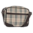 BURBERRY Nova Check Shoulder Bag Canvas Beige Silver Auth ka066-1