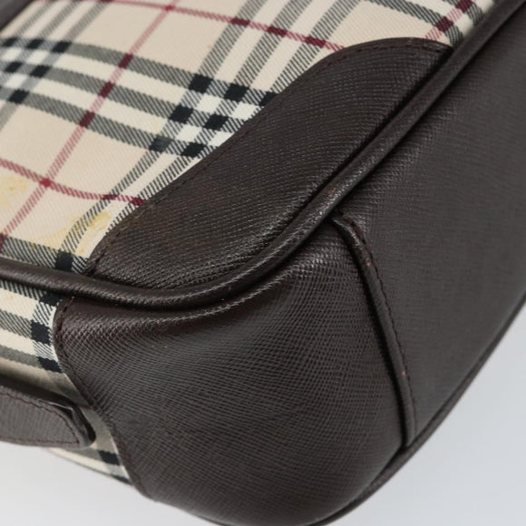 BURBERRY Nova Check Shoulder Bag Canvas Beige Silver Auth ka066