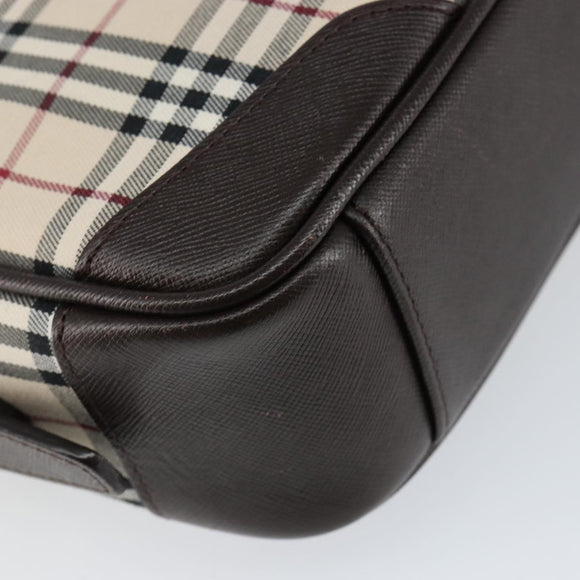 BURBERRY Nova Check Shoulder Bag Canvas Beige Silver Auth ka066
