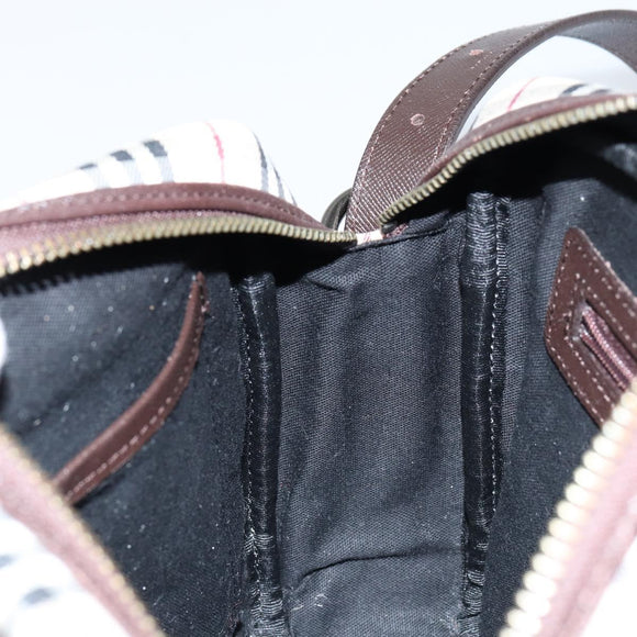 BURBERRY Nova Check Shoulder Bag Canvas Beige Silver Auth ka066