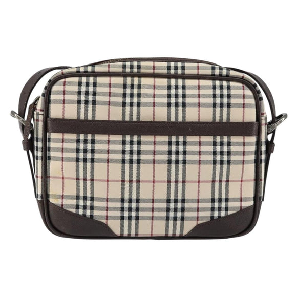 BURBERRY Nova Check Shoulder Bag Canvas Beige Silver Auth ka066