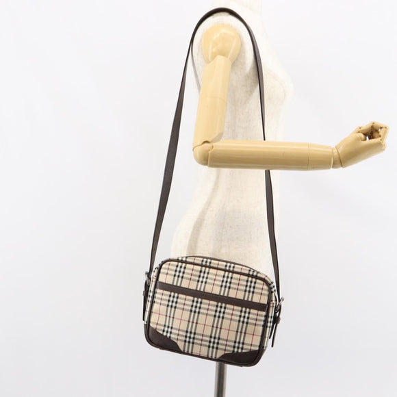 BURBERRY Nova Check Shoulder Bag Canvas Beige Silver Auth ka066