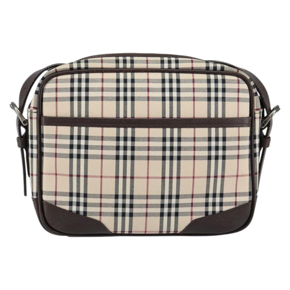 BURBERRY Nova Check Shoulder Bag Canvas Beige Silver Auth ka066