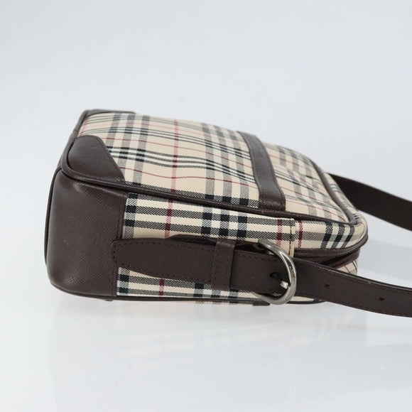 BURBERRY Nova Check Shoulder Bag Canvas Beige Silver Auth ka066