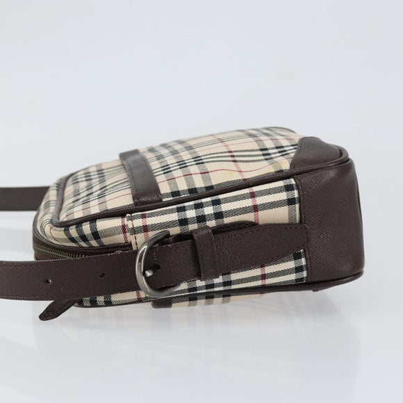 BURBERRY Nova Check Shoulder Bag Canvas Beige Silver Auth ka066