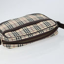 BURBERRY Nova Check Shoulder Bag Canvas Beige Silver Auth ka066-6